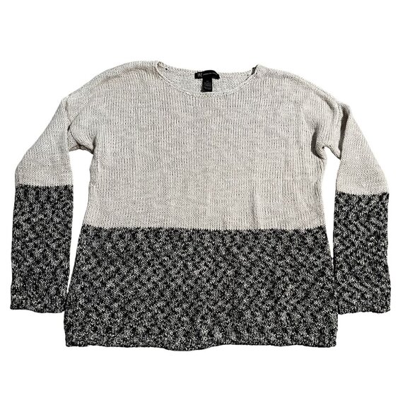NWT INC Womens XS Two-Tone Long-Sleeve Sweater Silver, white, black NEW - Picture 1 of 8